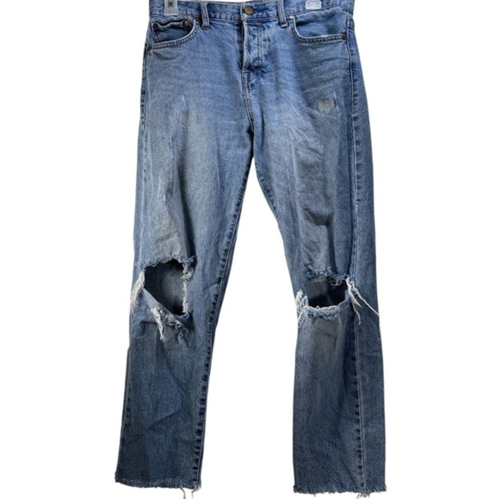 Code Bleu Women's Blue Jeans distressed Raw Hem 4 Straight Button‎ Fly